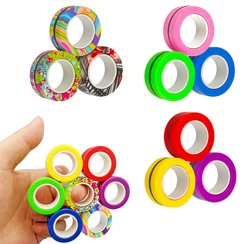 Fidget Spinner Bearing - 3PCS ปลายนิ้วแหวนแม่เหล็กที่มีสีสันบรรเทา Fidget ชุดของเล่นสําหรับผู้ใหญ่แม่เหล็ก SPINNER Anti-stress
